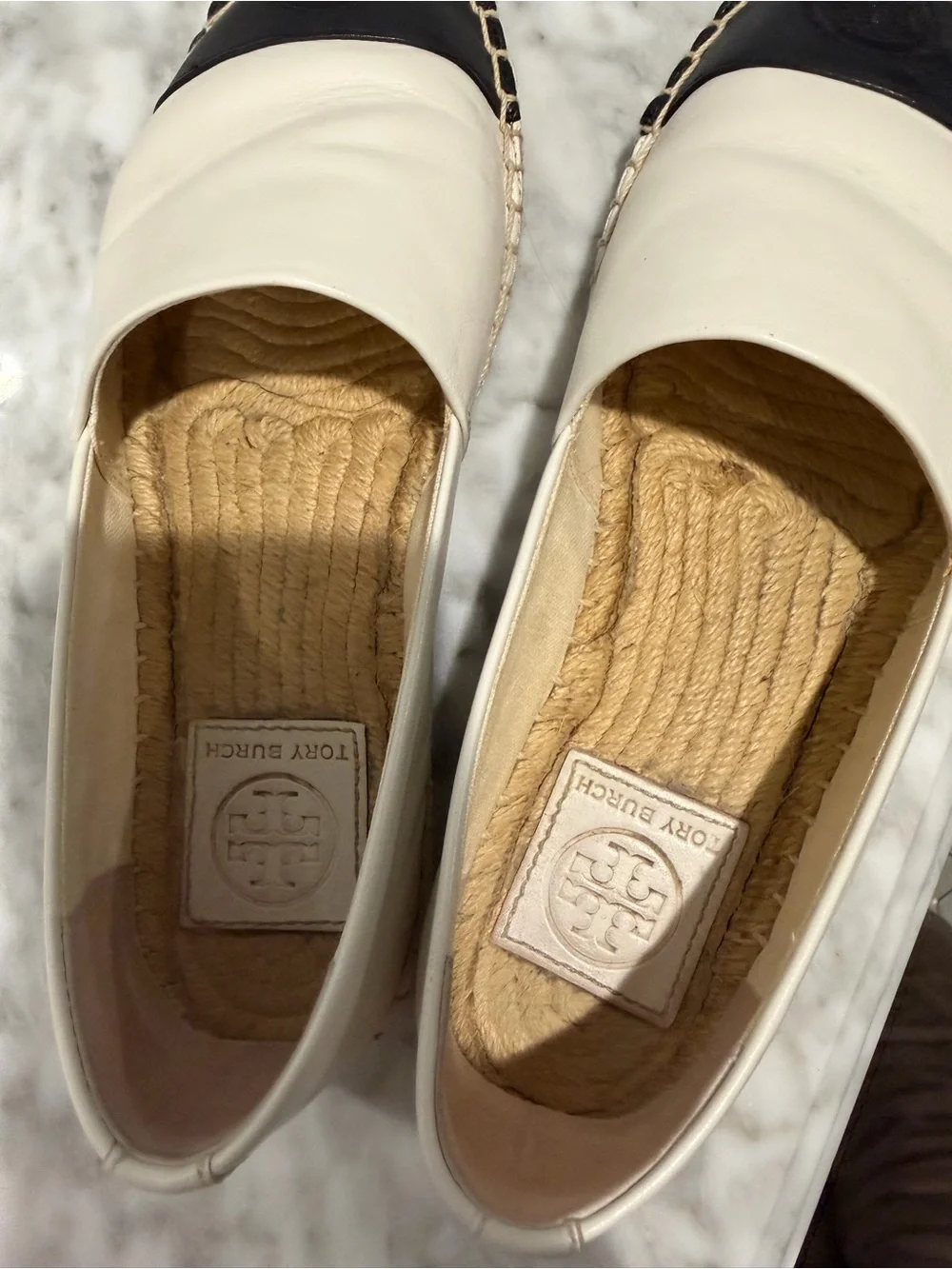 Tory Burch Two-Tone Leather Espadrille — Cream & Black